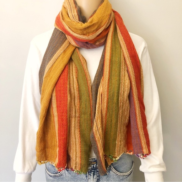 Vintage Colorful Artsy Soft Boho Festival Hippie Multicolored Soft Winter Scarf. - Picture 10 of 10